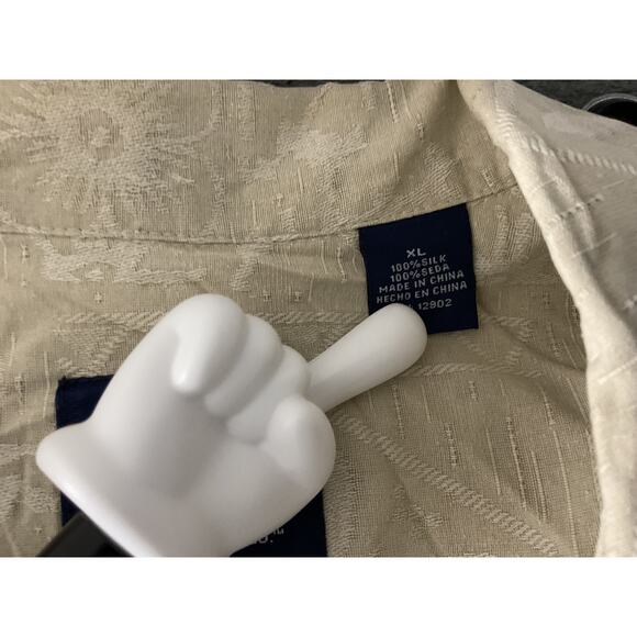 Caribbean Joe Shirt Mens XL Beige 100% Silk Floral Jacquard Button Up Camp - Picture 8 of 10